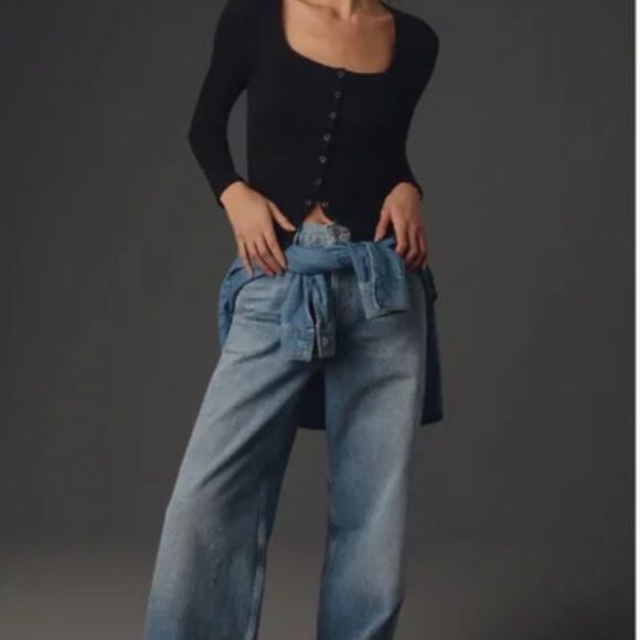 NWT Anthropologie Maeve Square-Neck Button-Front Cardigan Top In Black - Picture 6 of 12